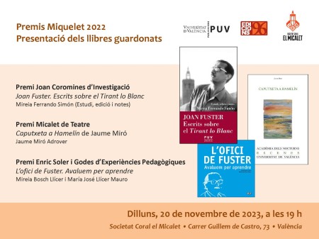 Presentación de los libros galardonados a los Premios Miquelet 2022. - Universitat de València