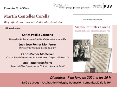 Presentación del libro "Martín Centelles Corella" en la Facultad de Filología, Traducción y Comunicación de la UV - Universitat de València