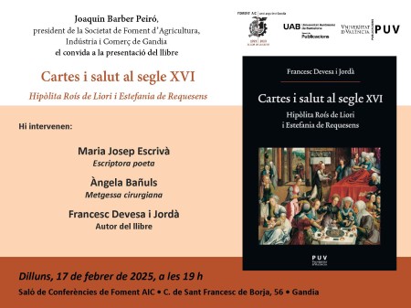 Presentación del libro "Cartes i salut al segle XVI" en la Sala de Conferencias de Foment AIC de Gandía - Universitat de València